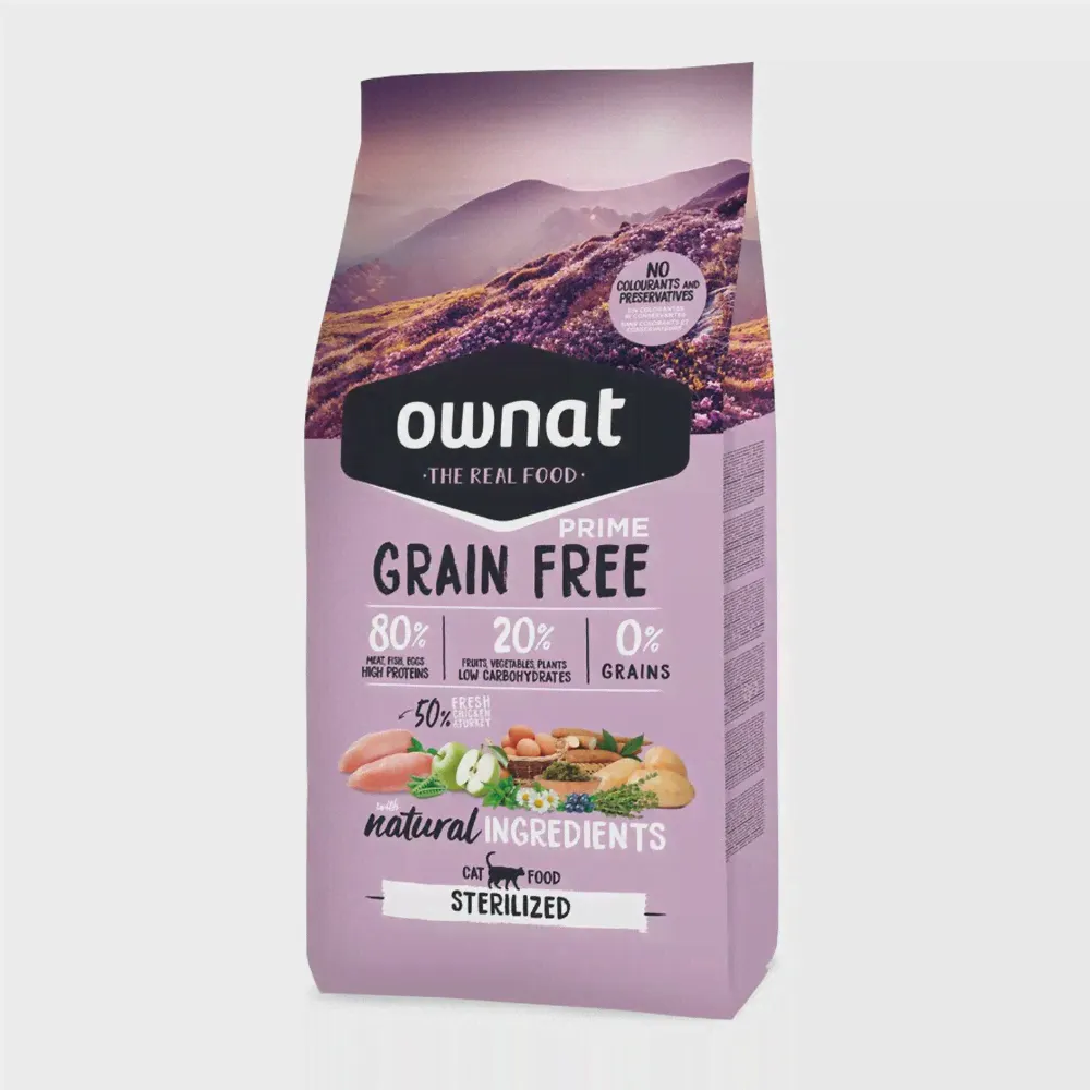 Ownat Adult Sterilized Grain Free Prime Сухой корм для стерилизованных кошек, с курицей и индейкой, 1 кг